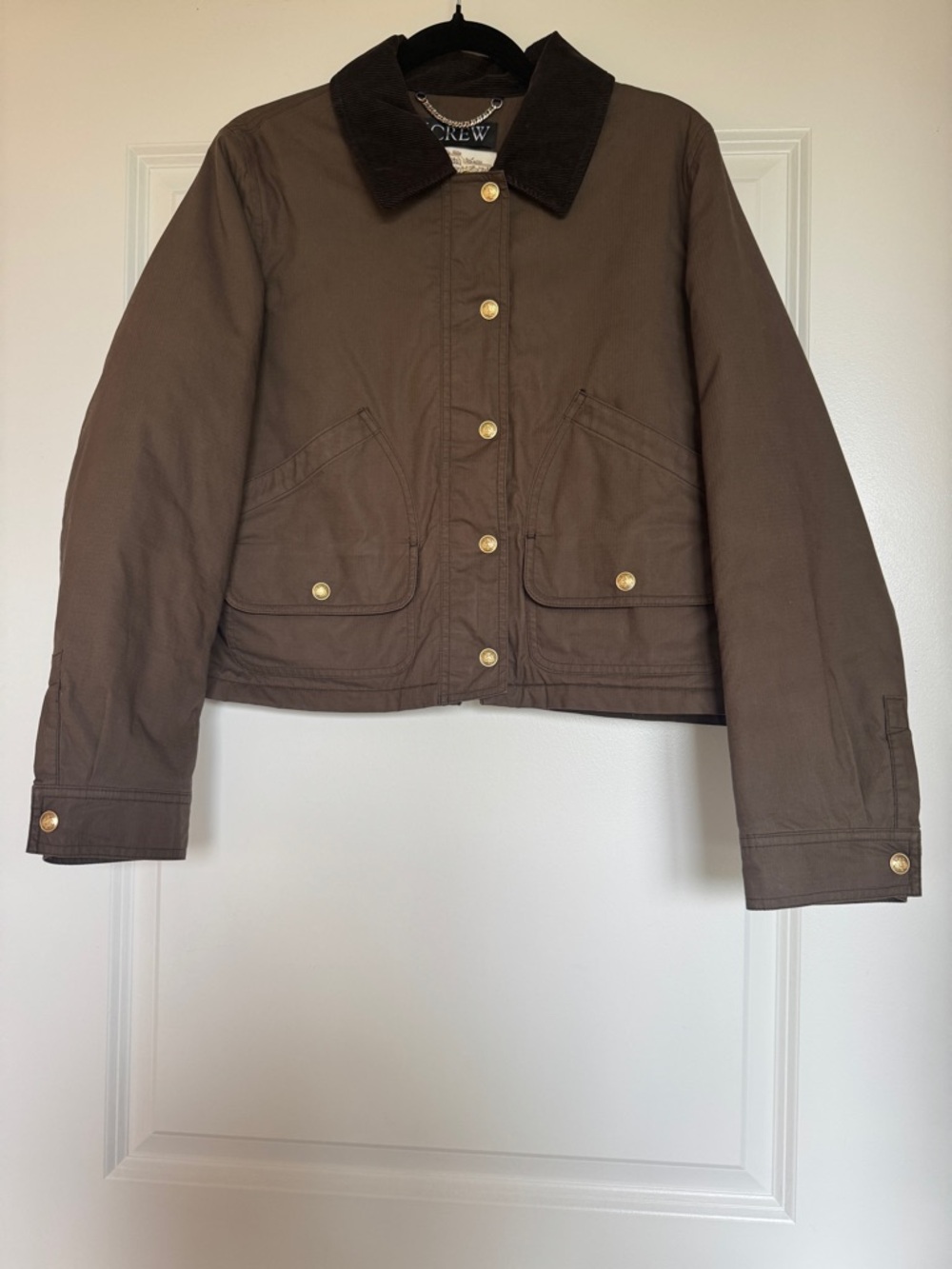 J. CREW Women’s Cropped Barn Jacket in Ripstop Cotton Mossy Brown Size Medium